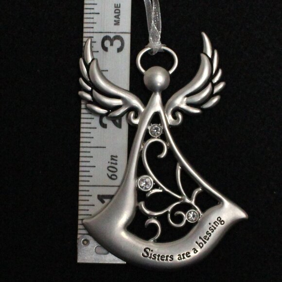 Sisters Are a Blessing Silver Tone Angel Ornament With Clear Stones - Picture 4 of 7